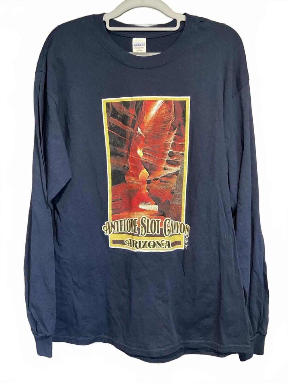 GILDAN Mens Long Sleeve Blue T Shirt Arizona Size L
